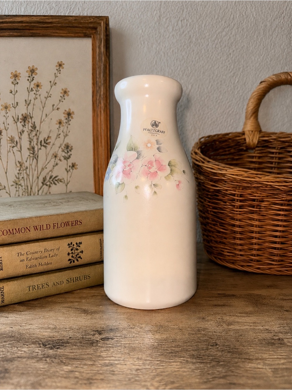 Vintage Pfaltzgraff USA Floral Milk Bottle Vase